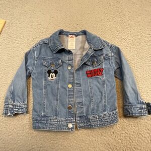 Disney Mickey Mouse Denim Jacket Kids 4T Blue Excellent Embroidered Trucker‎